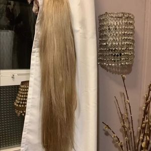 Long blonde human hair clip in